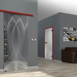 Lasergravur-Glasschiebetür "Schleife" mit Muto Comfort M60 Schiebesystem - Dorma Lasergravur-Dekore Dorma