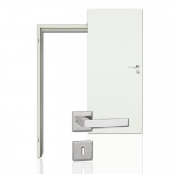 Innentür-Komplettset Perlweiss CPL Tür mit runder Zarge und eckigem Drücker Lebo Holztüren