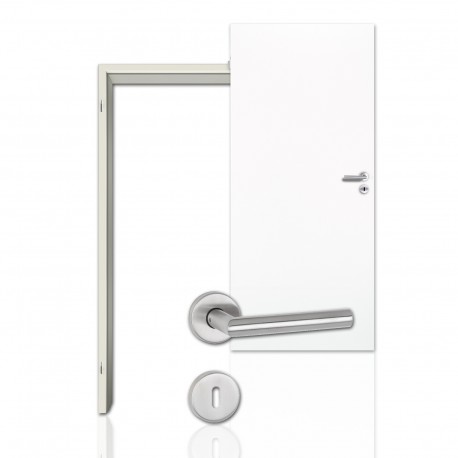 Innentür-Komplettset Weiss 9010 CPL Tür mit runder Zarge und Drücker CPL-Komplettsets