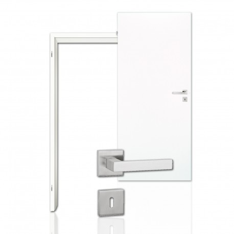 Innentür-Komplettset Weiss 9010 CPL Tür mit runder Zarge und eckigem Drücker CPL-Komplettsets