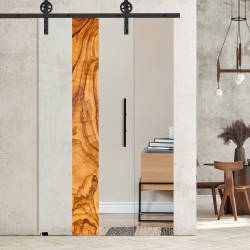 Glasschiebetür 1163- "Olivenholz vertikal" mit Corvara Designschiebesystem