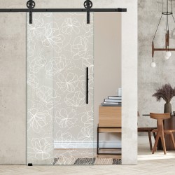 Glasschiebetür 1193- "Blumengewirr" mit Corvara Designschiebesystem