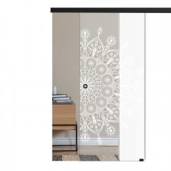 SlimLine45 Glasschiebetür Lasergravur 6014 Traumblüte mit Soft Close SlimLine45 - BlackLine