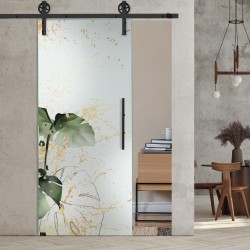 Glasschiebetür 1218 - "MonsteraGold" mit Corvara Designschiebesystem