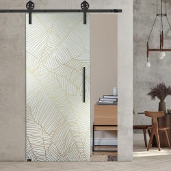 Glasschiebetür 1221 - "Palmenblätter" mit Corvara Designschiebesystem
